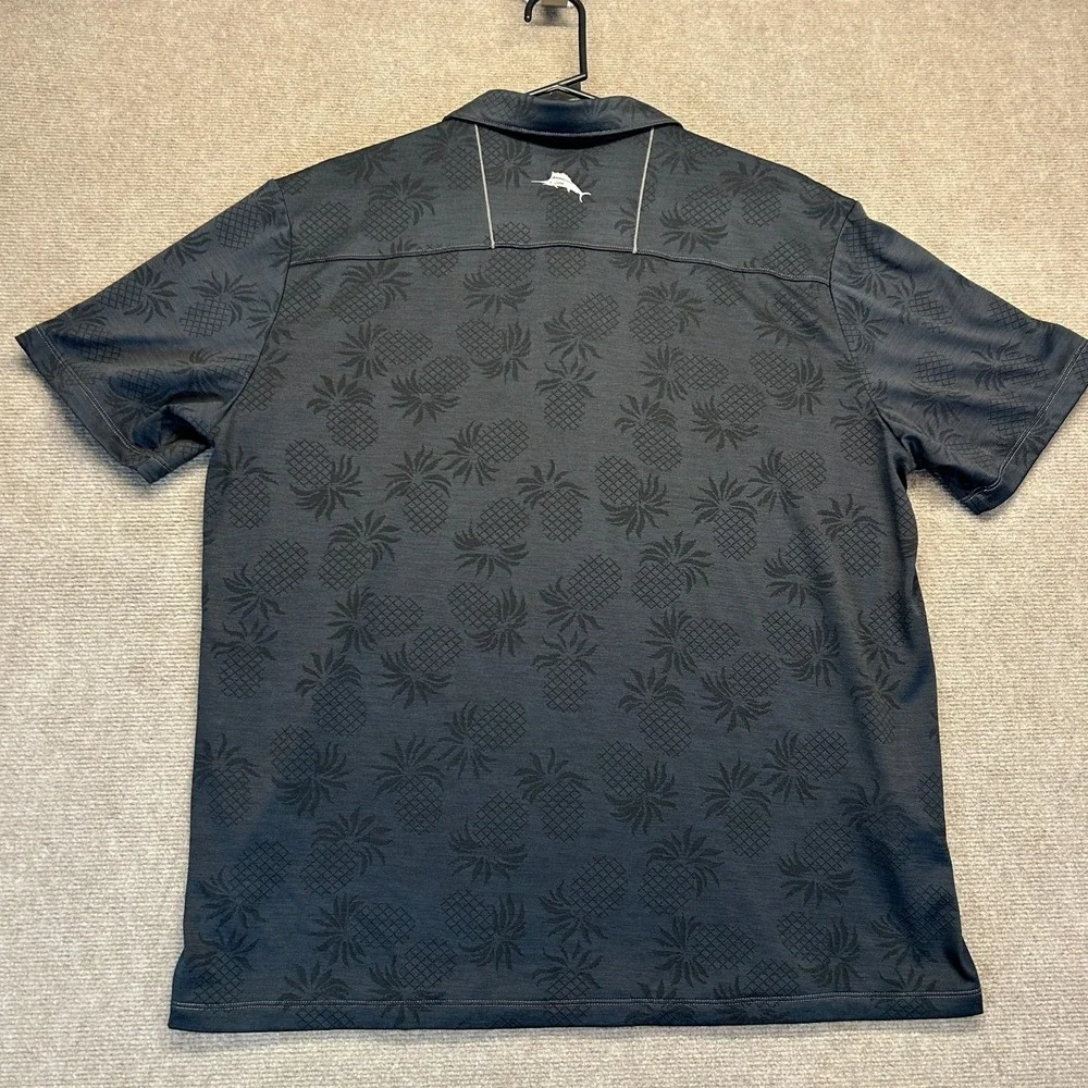 Tommy Bahama Islandzone Polo Shirt Men's Large Short Sleeve Gray Pineapple AOP